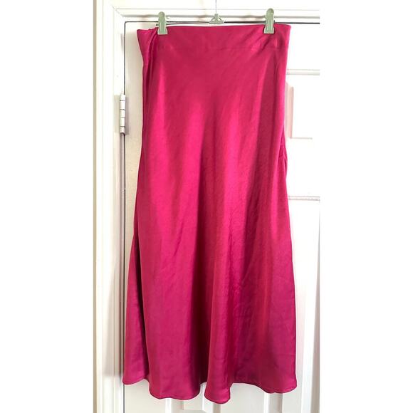 WHITE BIRCH Hot Pink High-Waisted Solid Satin Midi Skirt Barbie Pull-On - Sz M - Picture 3 of 6